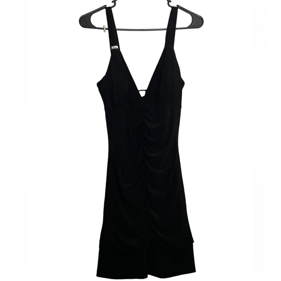 BLACK RUCHED MINI DRESS - Picture 1 of 5